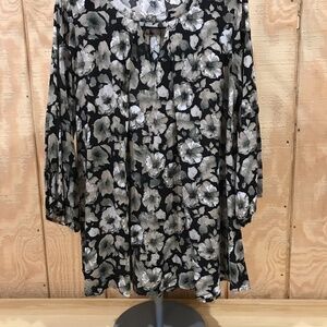 Knitted Belle Blue White Floral Print Tunic Top Size L